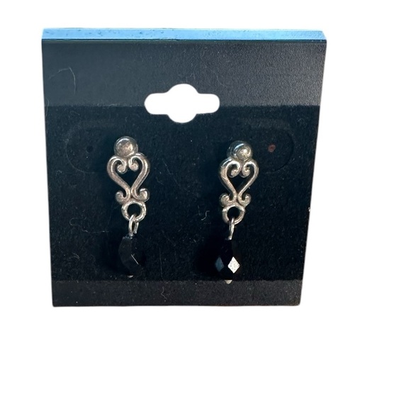 BRIGHTON DANGLE DROP EARRINGS SILVER BLACK ONYX - Picture 2 of 3